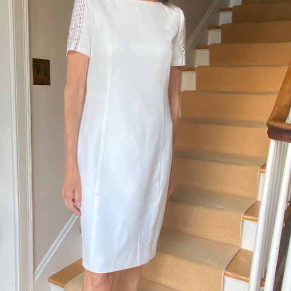 AKRIS PUNTO MID LENGTH LATICE DETAIL WHITE DRESS SIZE 8 - Picture 5 of 11